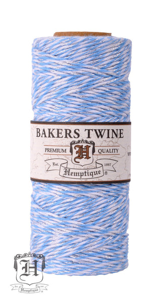 Cotton Bakers Twine Metallic Spool - Light Blue, White, & Silver - Hemptique