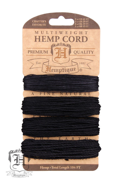 Hemp Cord Card - Multiweight Black #10-#48