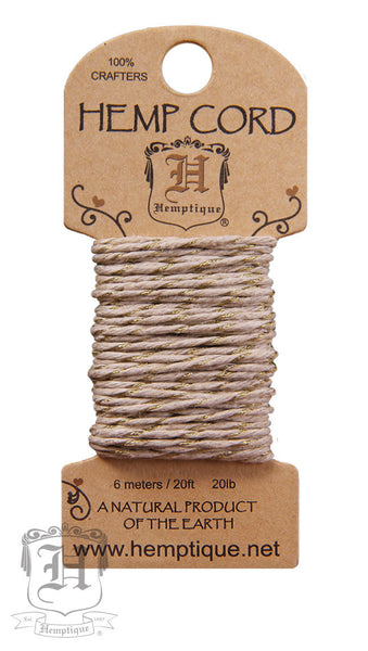 Hemp Cord Mini Card Metallic - Natural & Gold